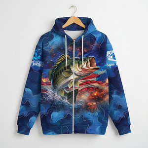 Blue Bass Fishing Patriotic All Over Print Shirt