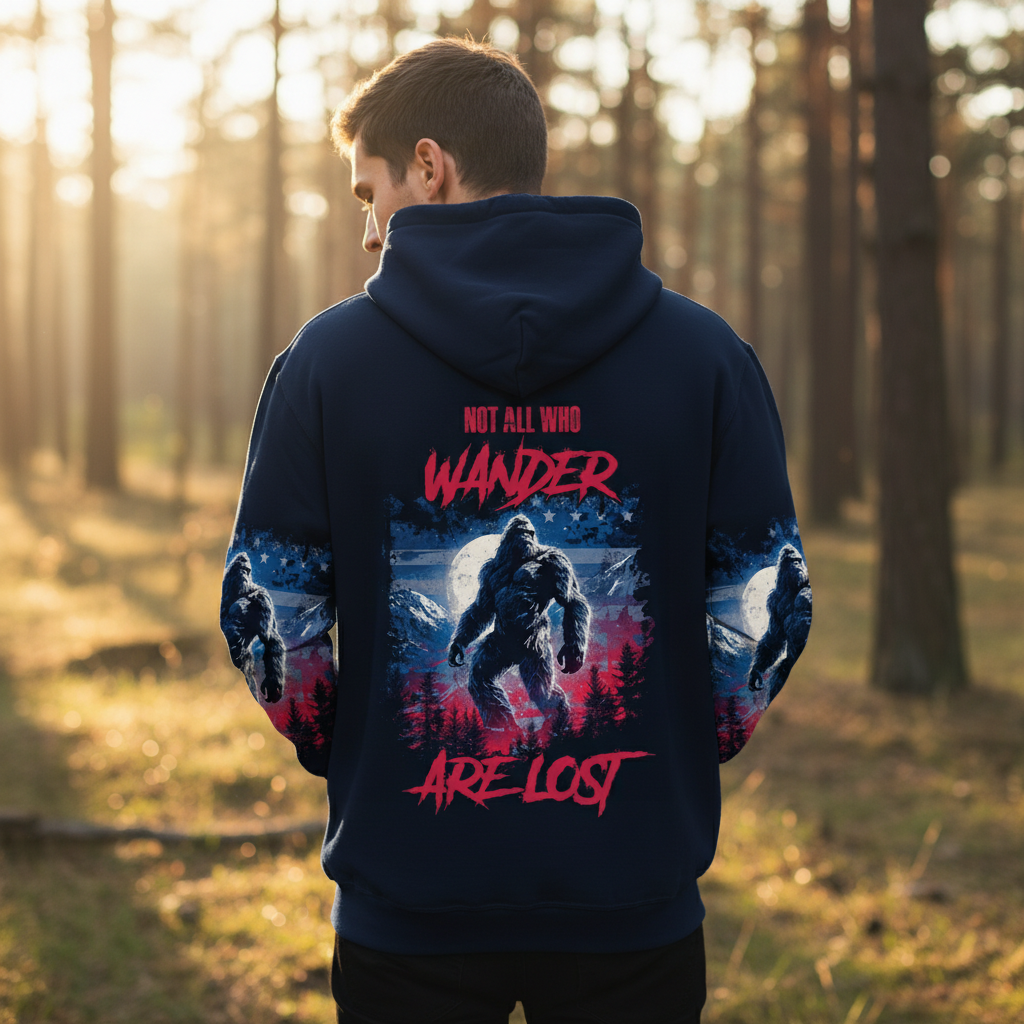 Strong Patriotic Bigfoot Not All Who Wander All Over Print Shirt