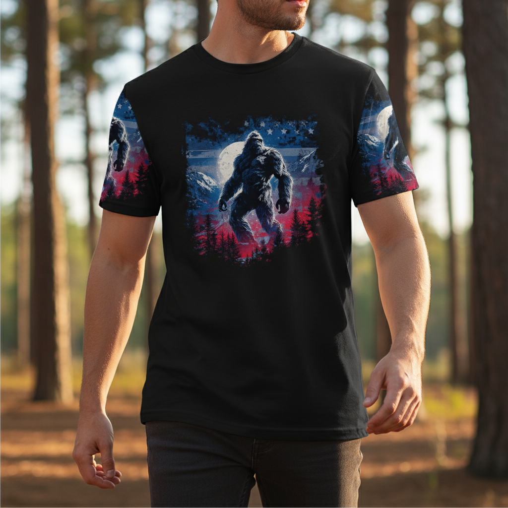 Strong Patriotic Bigfoot Not All Who Wander All Over Print Shirt