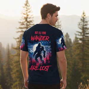 Strong Patriotic Bigfoot Not All Who Wander All Over Print Shirt