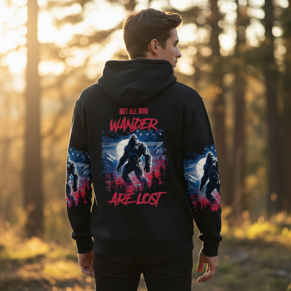 Strong Patriotic Bigfoot Not All Who Wander All Over Print Shirt