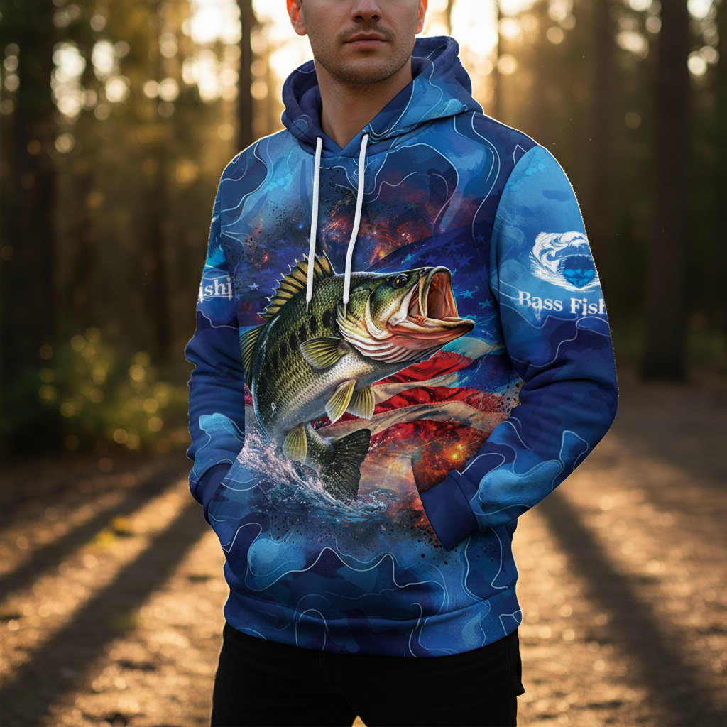 Blue Bass Fishing Patriotic All Over Print Shirt