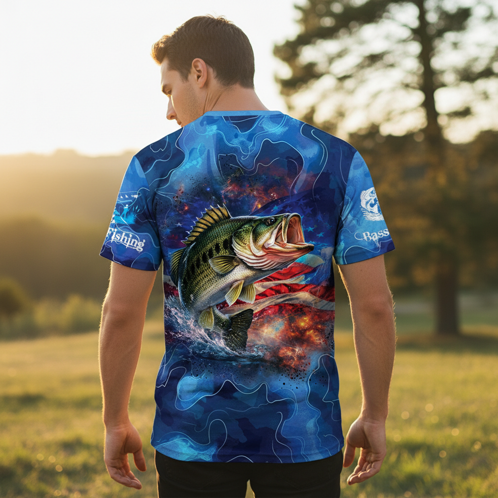 Blue Bass Fishing Patriotic All Over Print Shirt