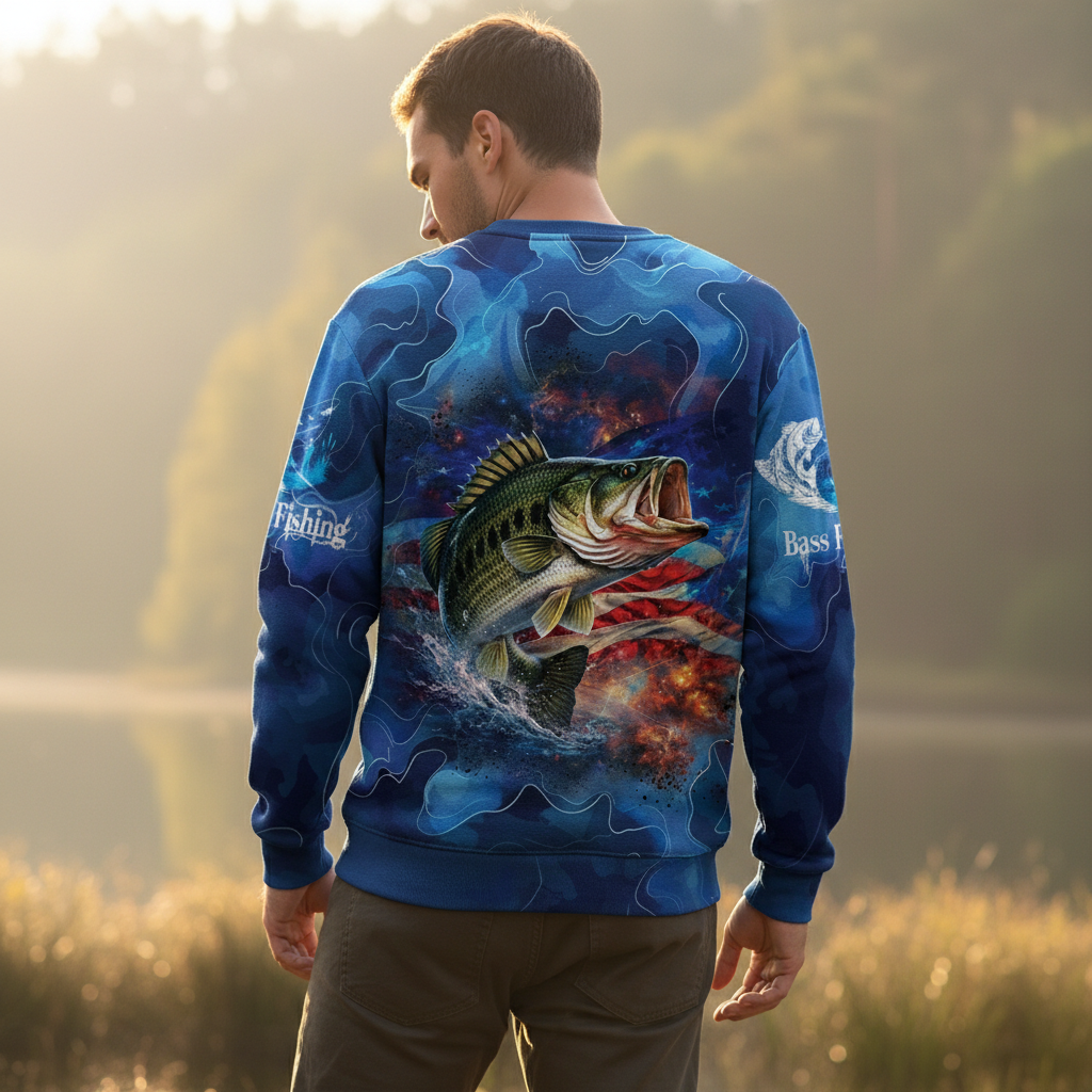 Blue Bass Fishing Patriotic All Over Print Shirt