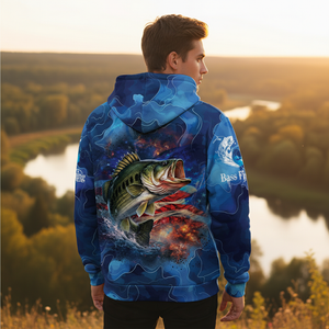 Blue Bass Fishing Patriotic All Over Print Shirt
