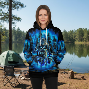 Bigfoot Fishing Blue Moon Light All Over Print Shirt