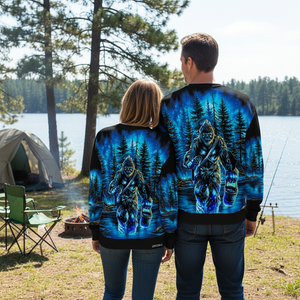 Bigfoot Fishing Blue Moon Light All Over Print Shirt
