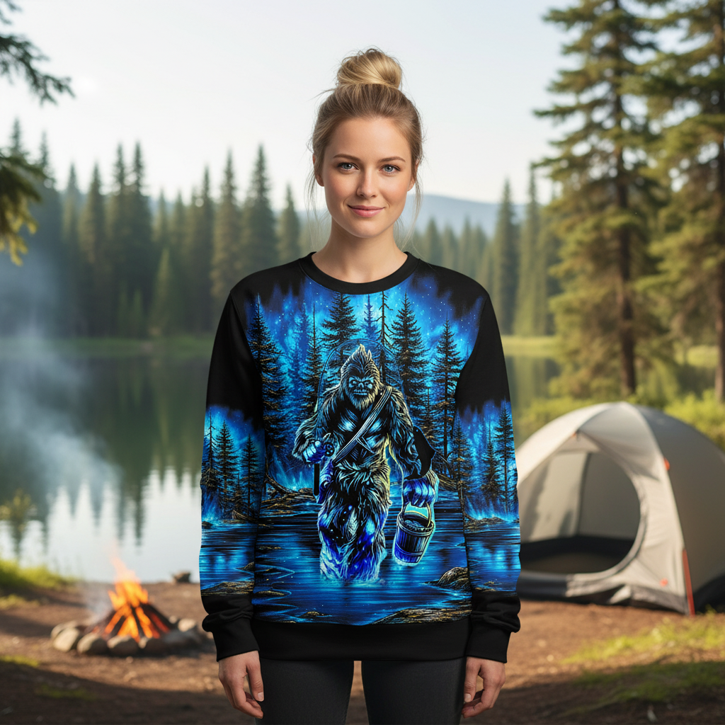 Bigfoot Fishing Blue Moon Light All Over Print Shirt