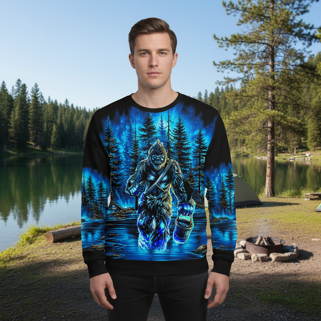 Bigfoot Fishing Blue Moon Light All Over Print Shirt