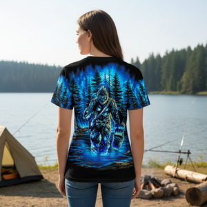 Bigfoot Fishing Blue Moon Light All Over Print Shirt