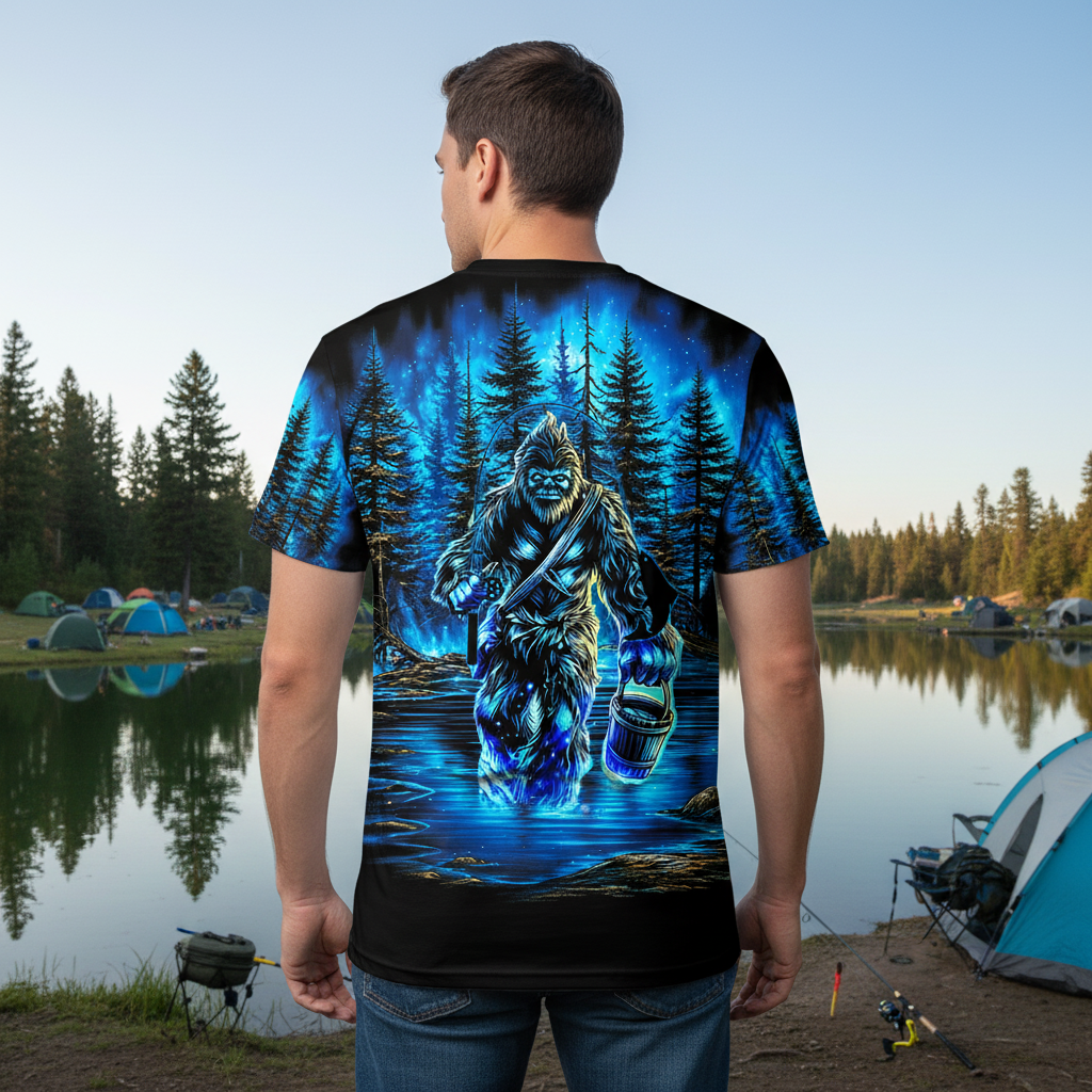 Bigfoot Fishing Blue Moon Light All Over Print Shirt