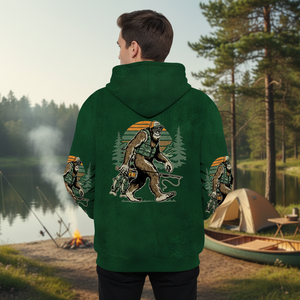 Bassquatch Bigfoot Fishing All Over Print Shirt
