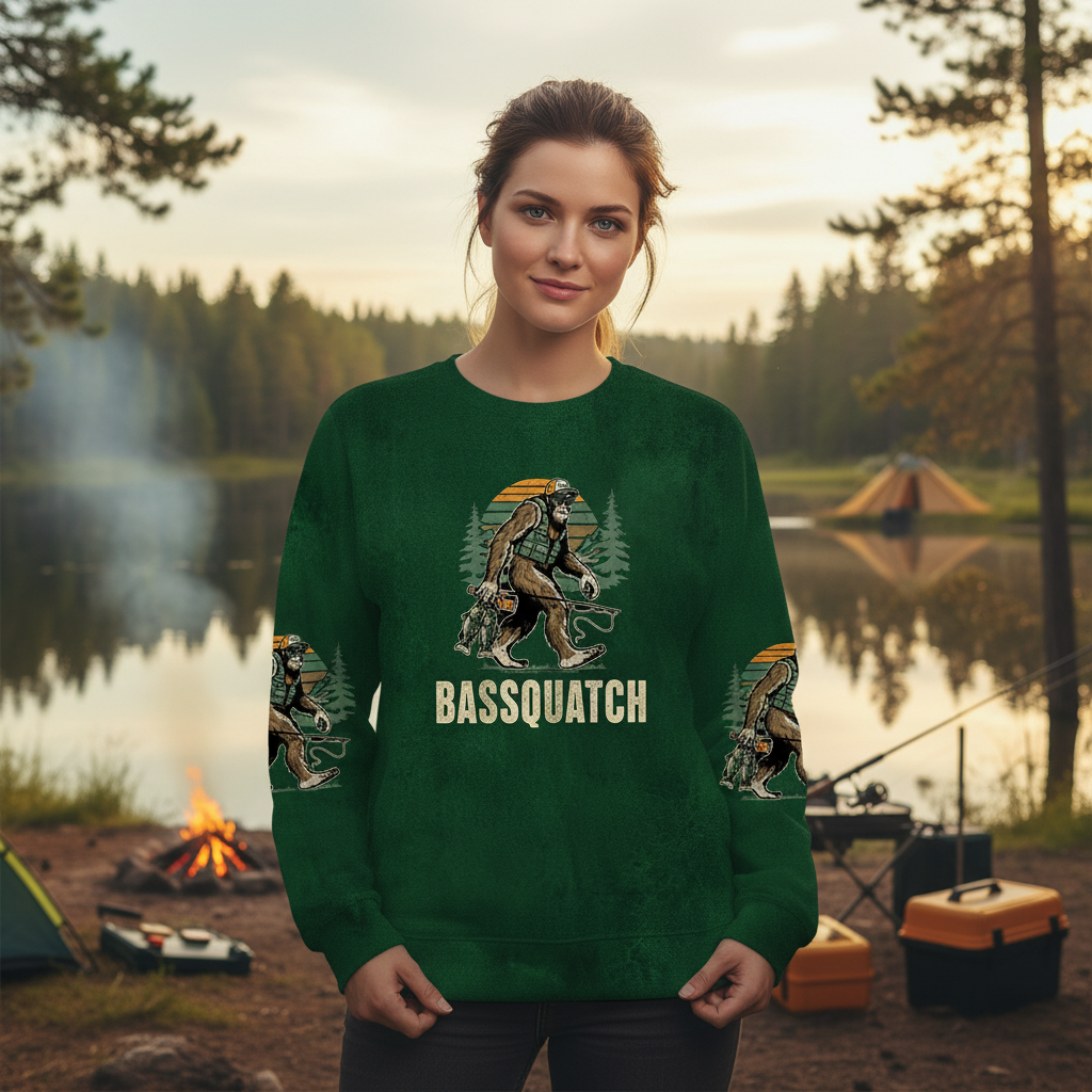 Bassquatch Bigfoot Fishing All Over Print Shirt