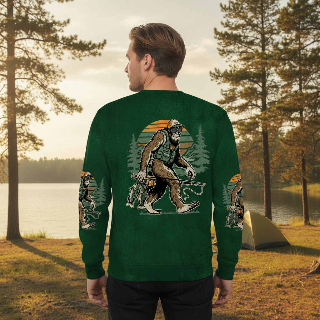Bassquatch Bigfoot Fishing All Over Print Shirt