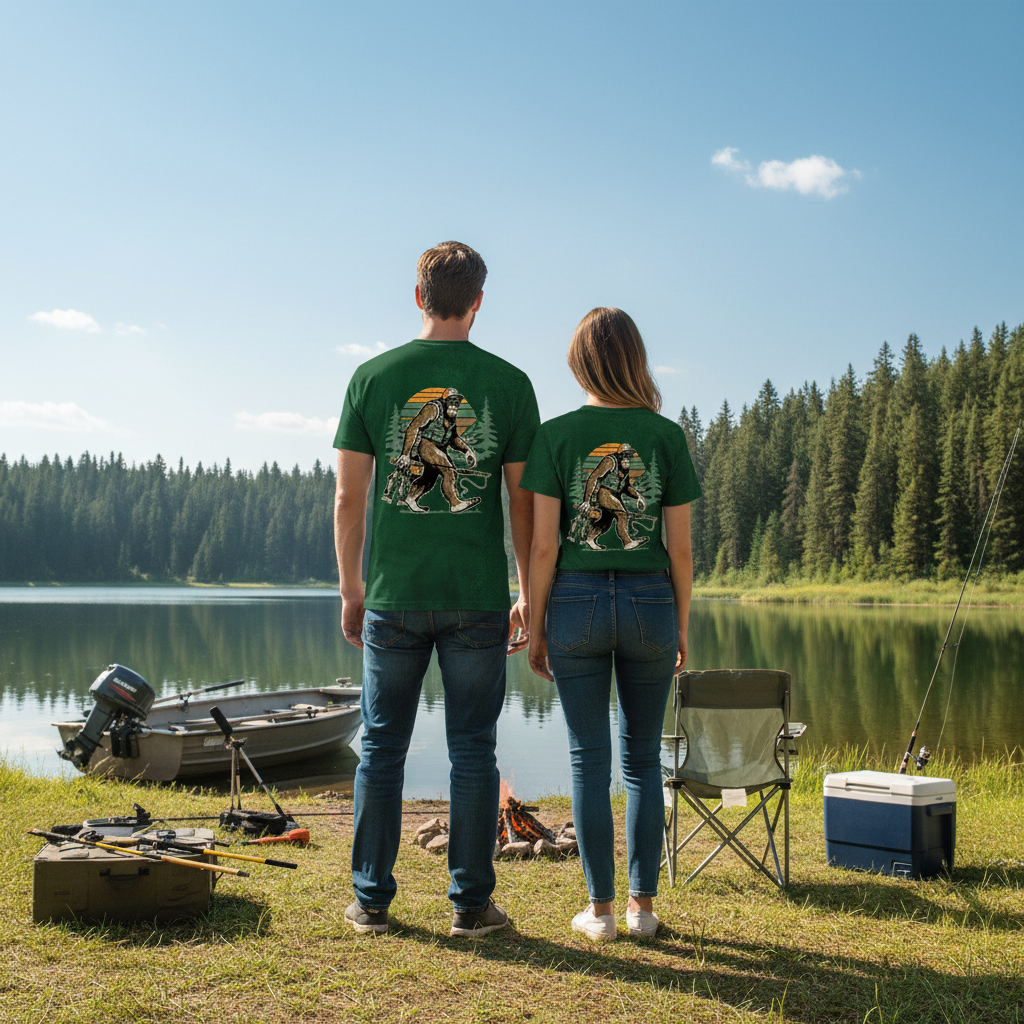 Bassquatch Bigfoot Fishing All Over Print Shirt