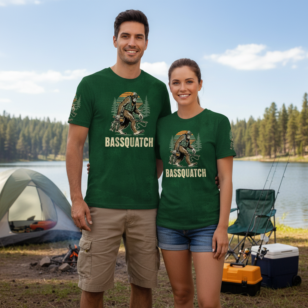 Bassquatch Bigfoot Fishing All Over Print Shirt