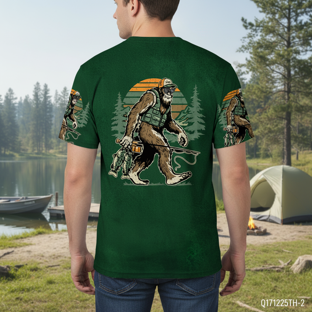 Bassquatch Bigfoot Fishing All Over Print Shirt