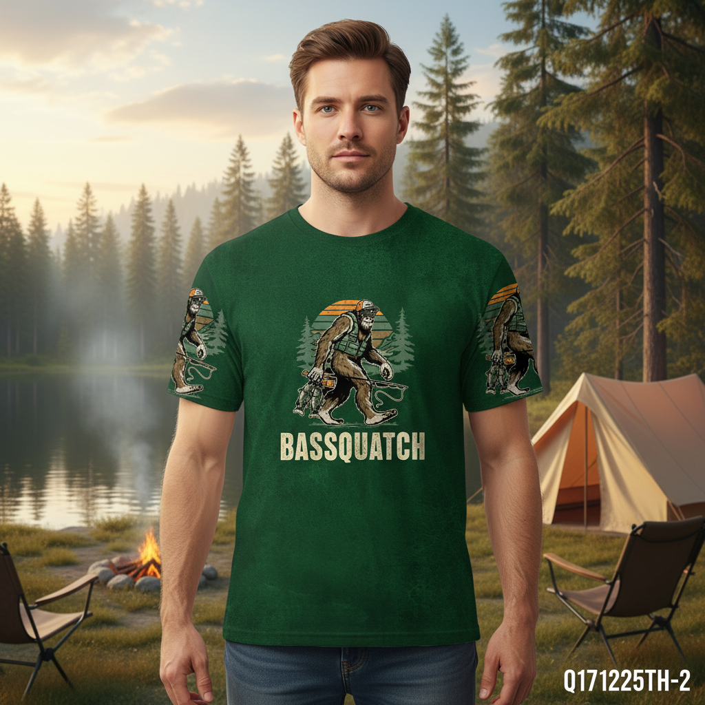 Bassquatch Bigfoot Fishing All Over Print Shirt