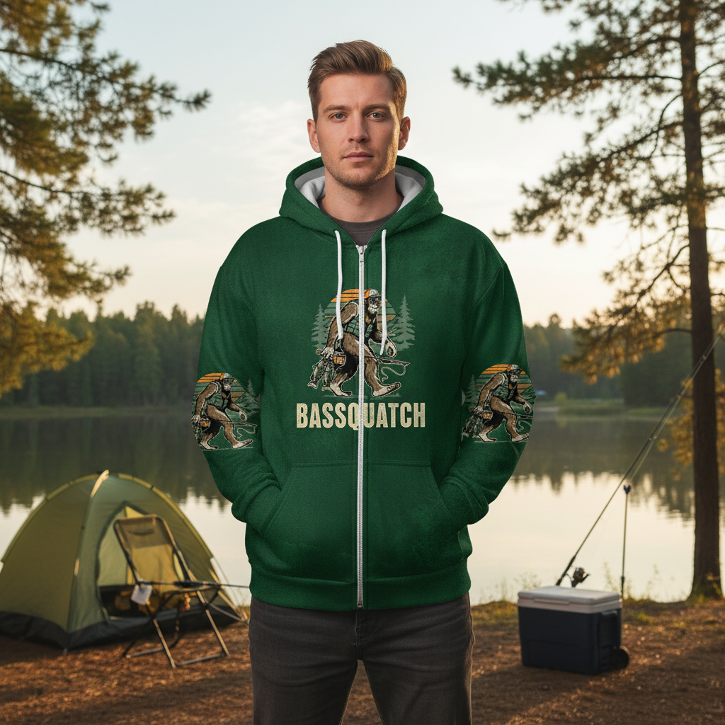 Bassquatch Bigfoot Fishing All Over Print Shirt