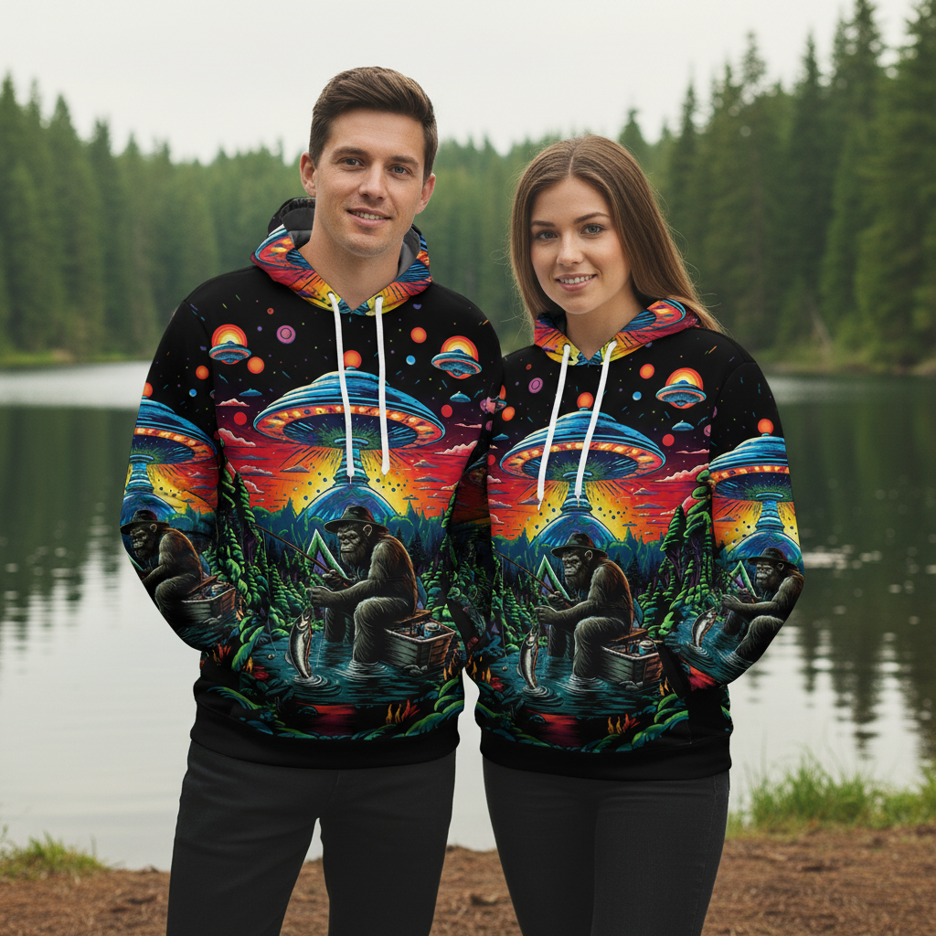Bassquatch Bigfoot Fishing Forest All Over Print Shirt