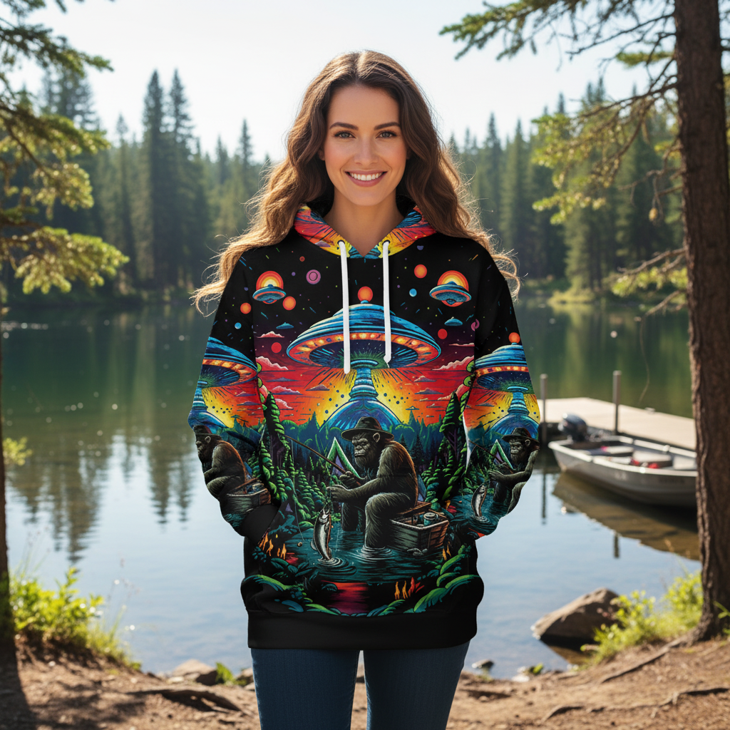 Bassquatch Bigfoot Fishing Forest All Over Print Shirt
