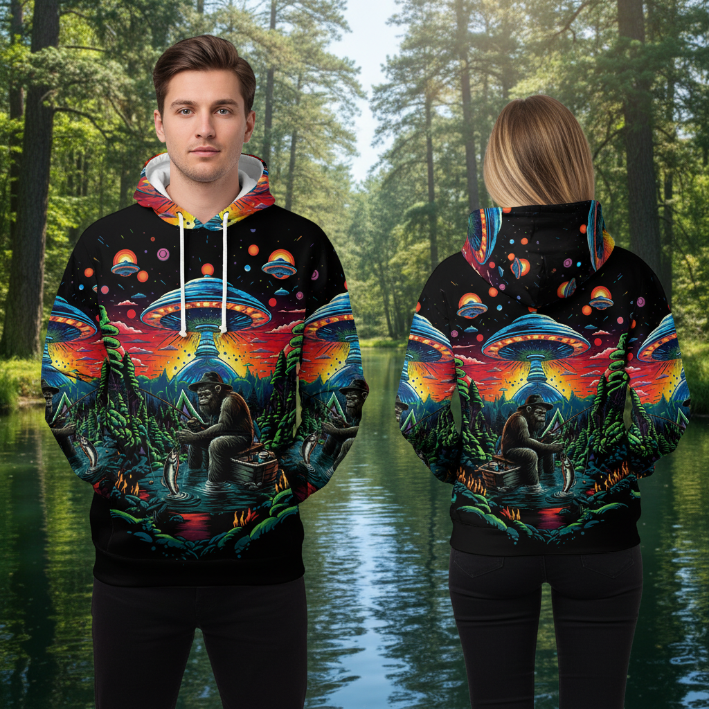 Bassquatch Bigfoot Fishing Forest All Over Print Shirt