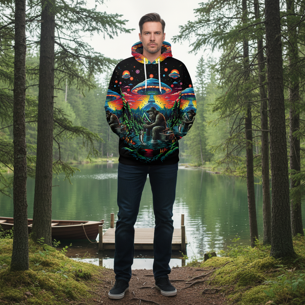 Bassquatch Bigfoot Fishing Forest All Over Print Shirt