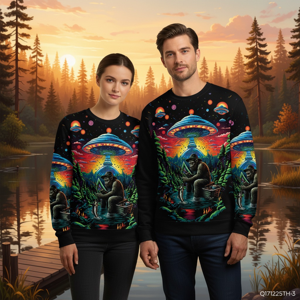 Bassquatch Bigfoot Fishing Forest All Over Print Shirt