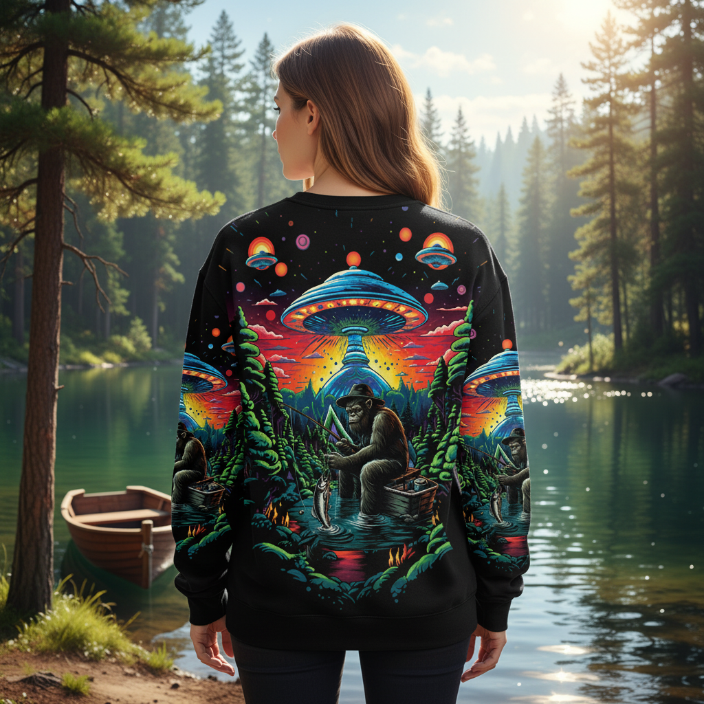 Bassquatch Bigfoot Fishing Forest All Over Print Shirt