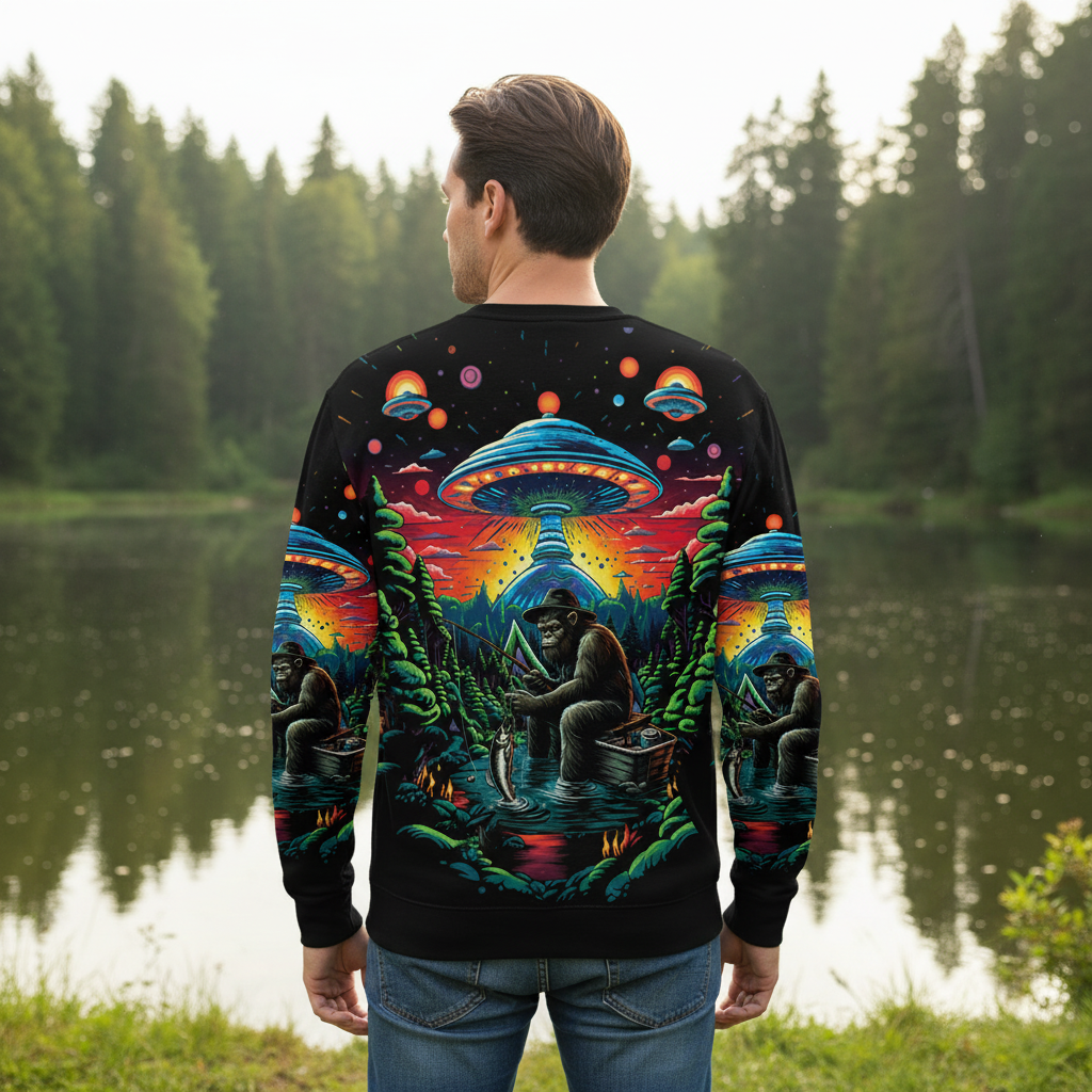 Bassquatch Bigfoot Fishing Forest All Over Print Shirt