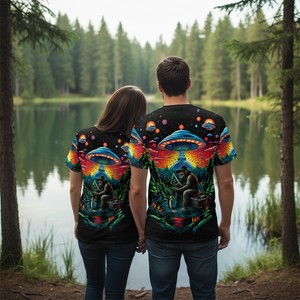 Bassquatch Bigfoot Fishing Forest All Over Print Shirt