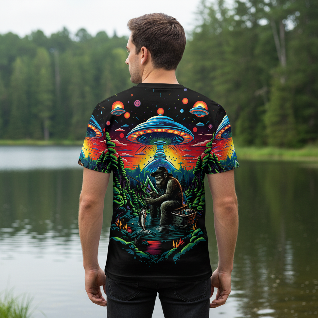 Bassquatch Bigfoot Fishing Forest All Over Print Shirt