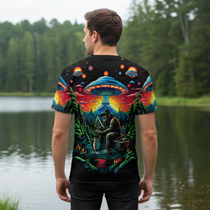 Bassquatch Bigfoot Fishing Forest All Over Print Shirt