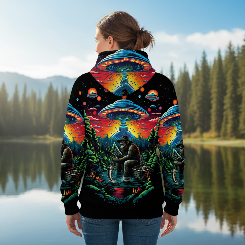 Bassquatch Bigfoot Fishing Forest All Over Print Shirt
