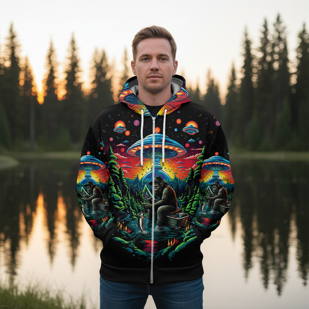 Bassquatch Bigfoot Fishing Forest All Over Print Shirt