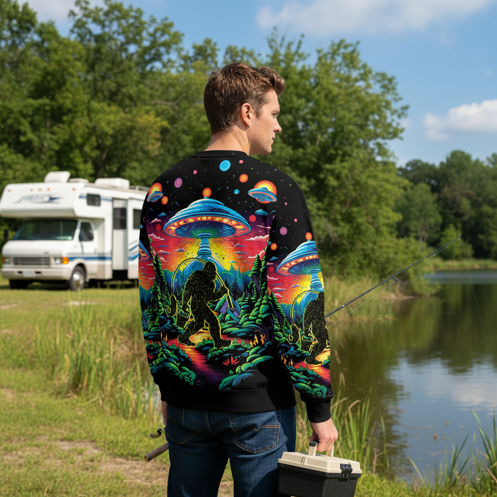 Bigfoot Fishing Forest All Over Print Shirt