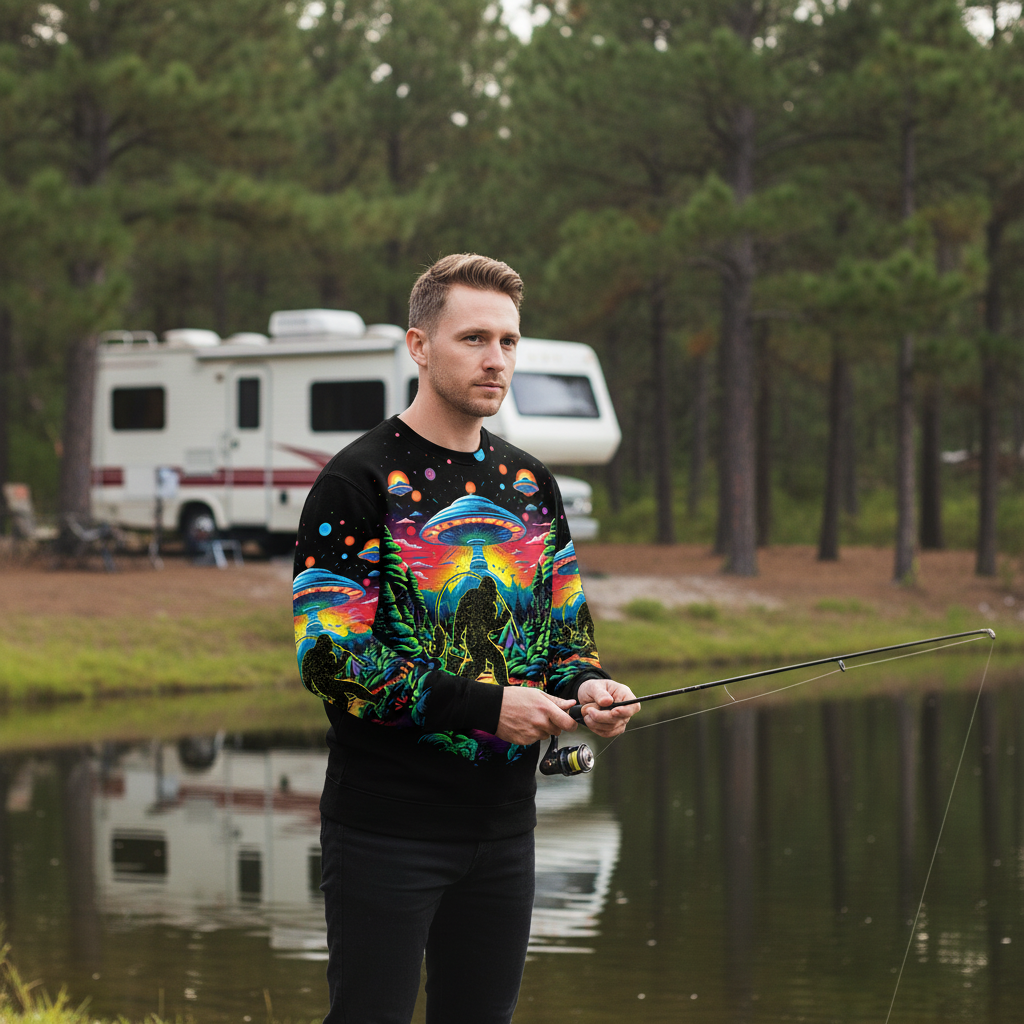 Bigfoot Fishing Forest All Over Print Shirt