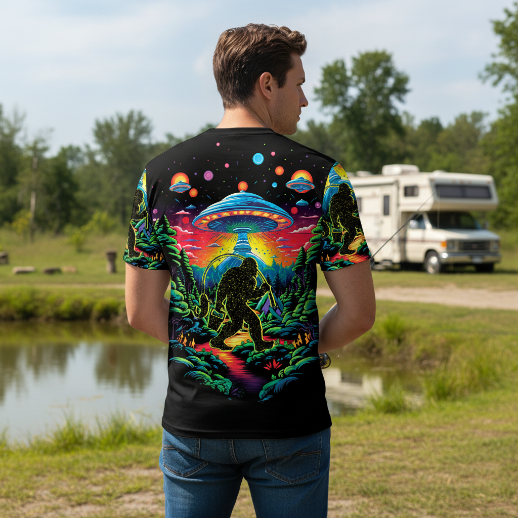 Bigfoot Fishing Forest All Over Print Shirt