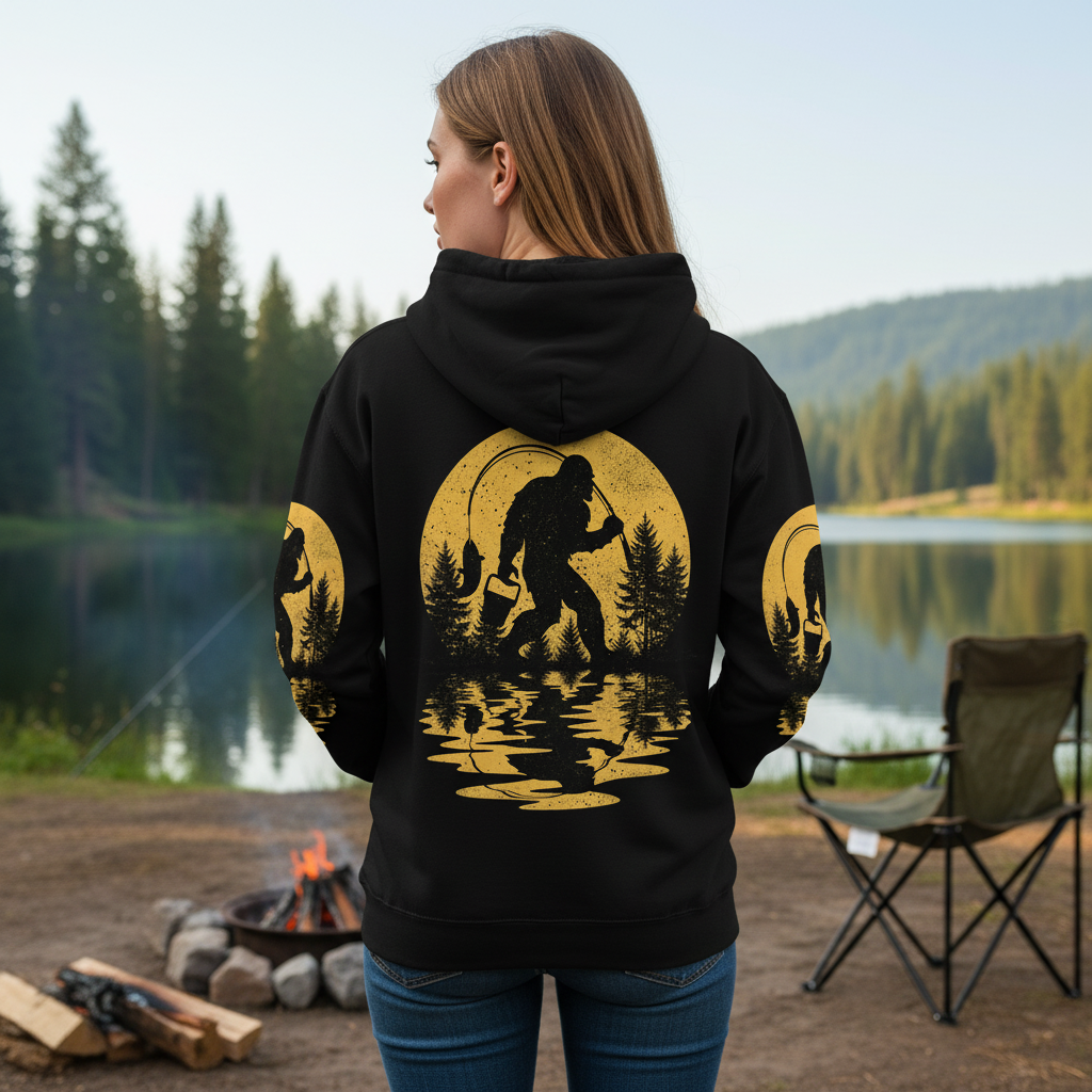 Bigfoot Fishing Forest Vintage  All Over Print Shirt