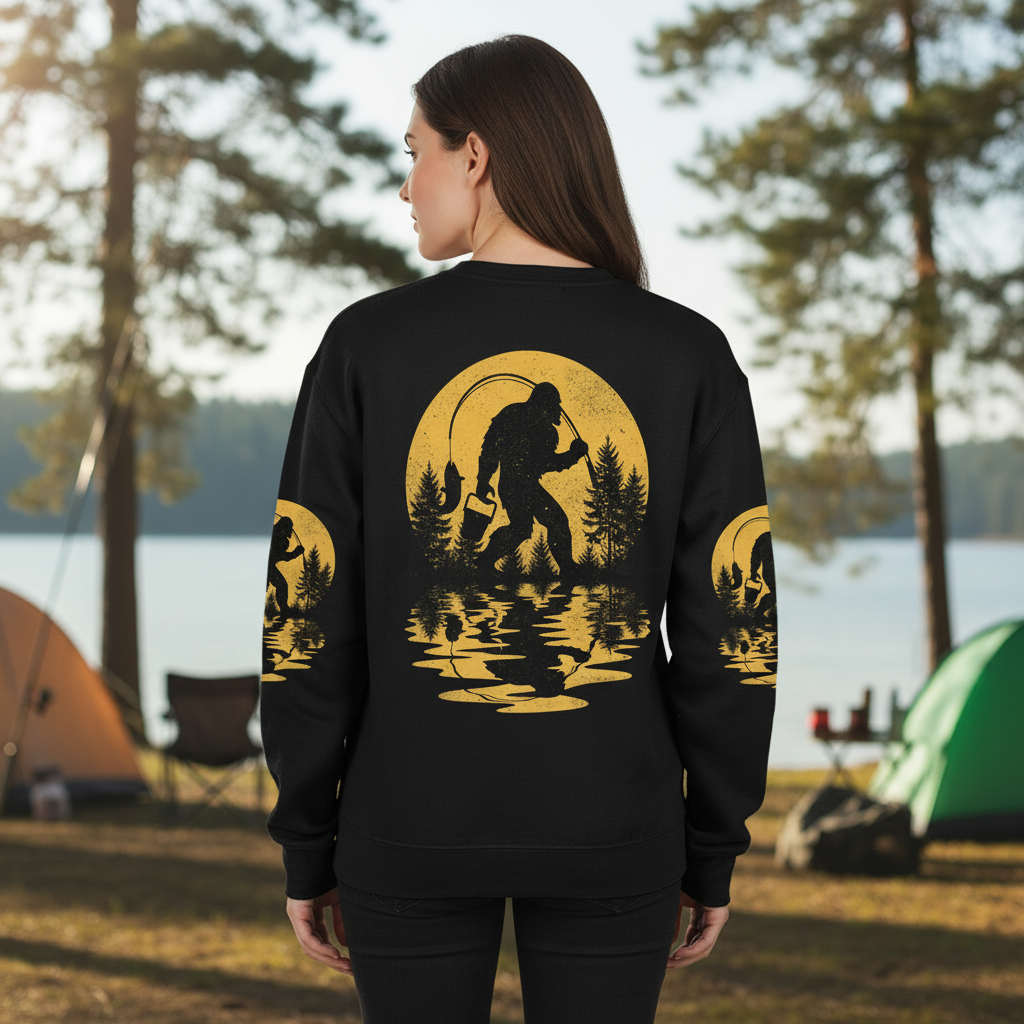 Bigfoot Fishing Forest Vintage  All Over Print Shirt