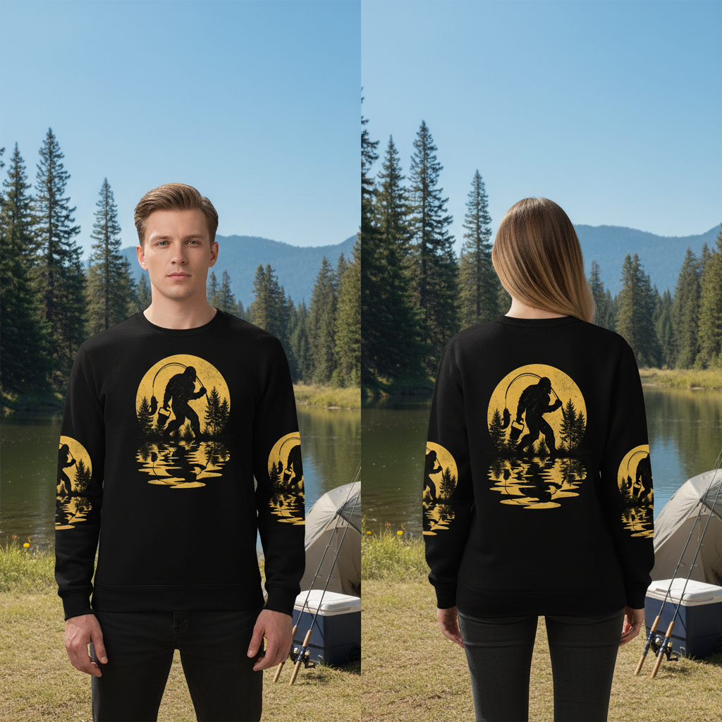 Bigfoot Fishing Forest Vintage  All Over Print Shirt