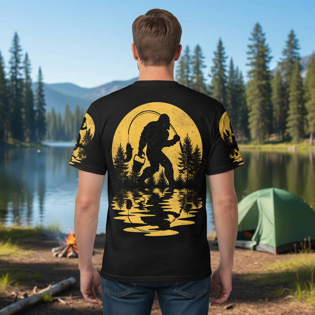 Bigfoot Fishing Forest Vintage  All Over Print Shirt