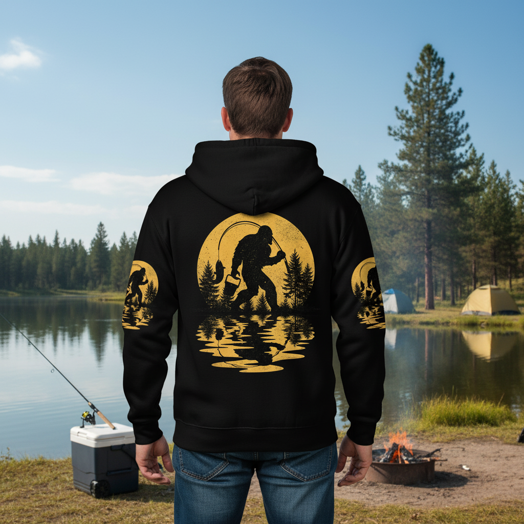 Bigfoot Fishing Forest Vintage  All Over Print Shirt