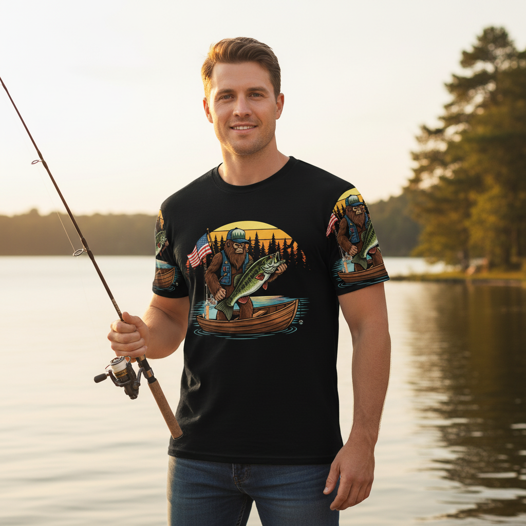 Bassquatch Retro All Over Print Shirt