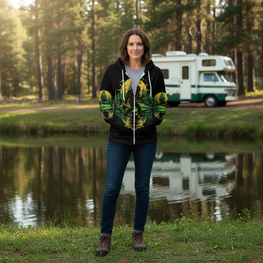 Bigfoot Fishing Green Alien Forest All Over Print Shirt
