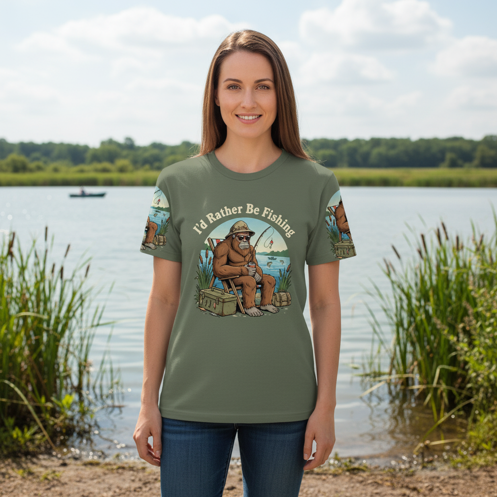 I'd Rather Be Fishing Bigfoot All Over Print Shirt