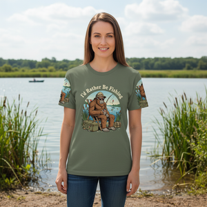 I'd Rather Be Fishing Bigfoot All Over Print Shirt
