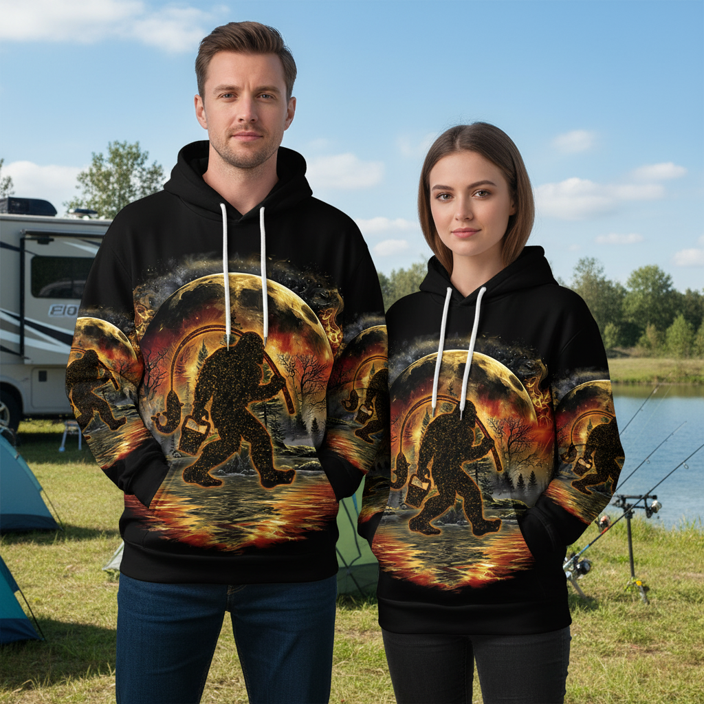 Fiery Bigfoot Fishing All Over Print Shirt