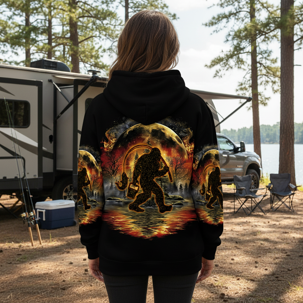 Fiery Bigfoot Fishing All Over Print Shirt