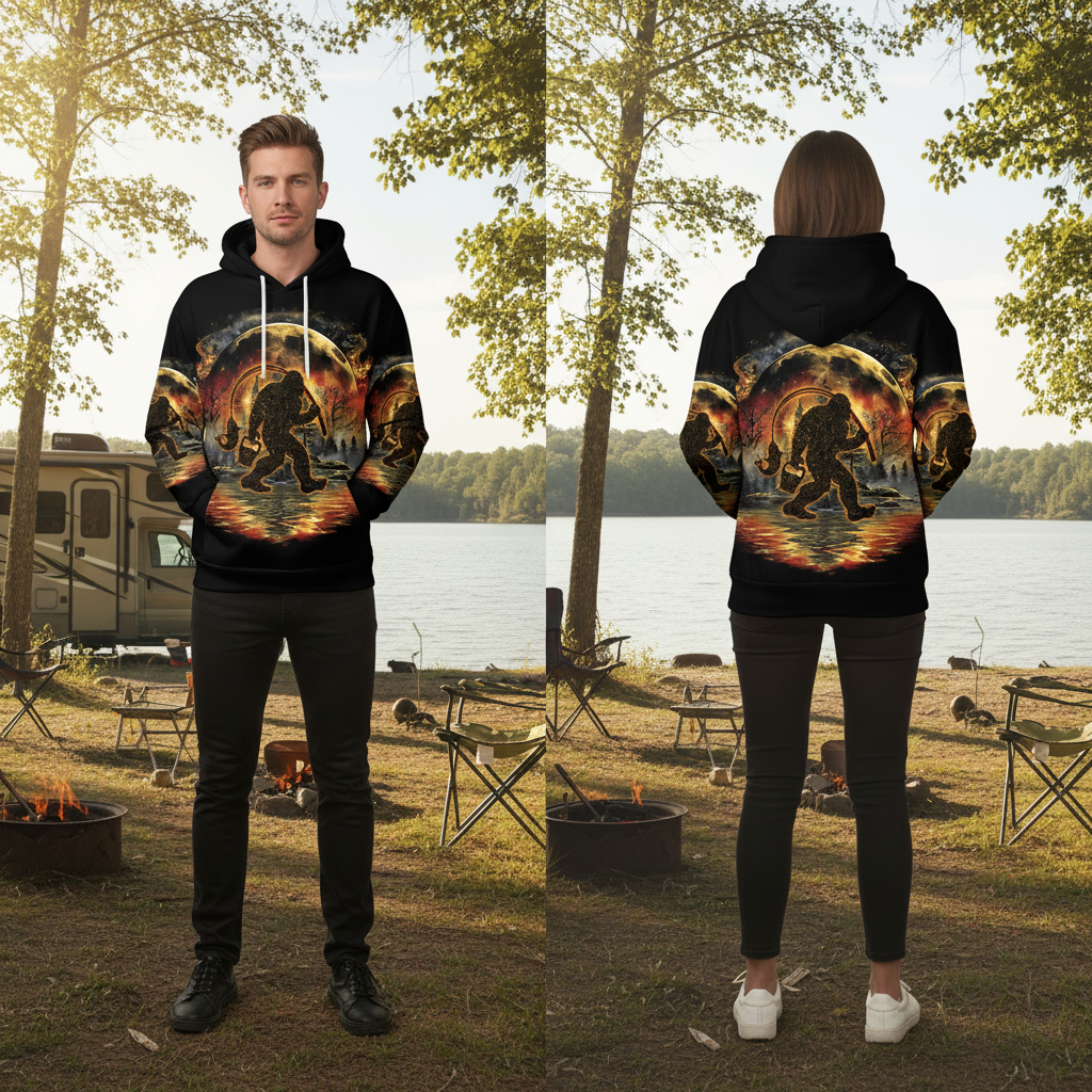 Fiery Bigfoot Fishing All Over Print Shirt